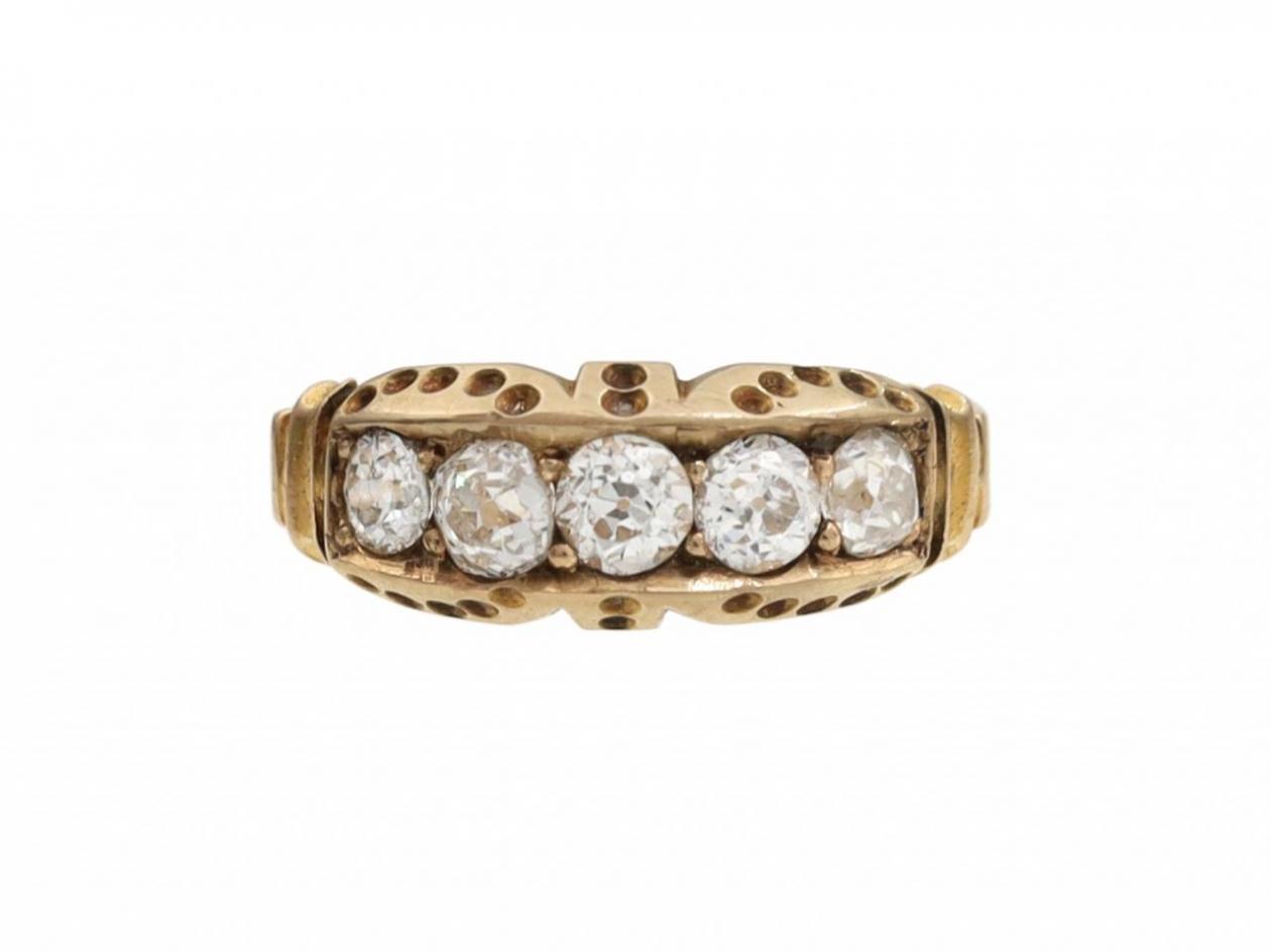 1882 Old Mine cut diamond five stone ring in 18kt gold