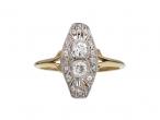 Art Deco diamond marquise shape plaque ring in 18kt yellow gold