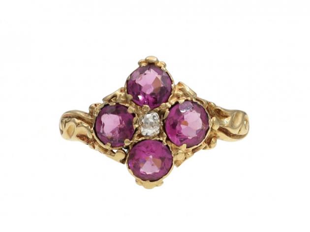 Victorian diamond and almandine garnet cluster ring in 18kt gold