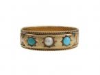 1920s pearl and turquoise cigar band ring in 18kt yellow gold