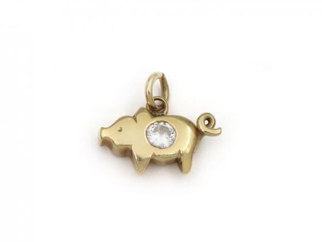 Vintage heavy diamond set pig pendant in 18kt yellow gold