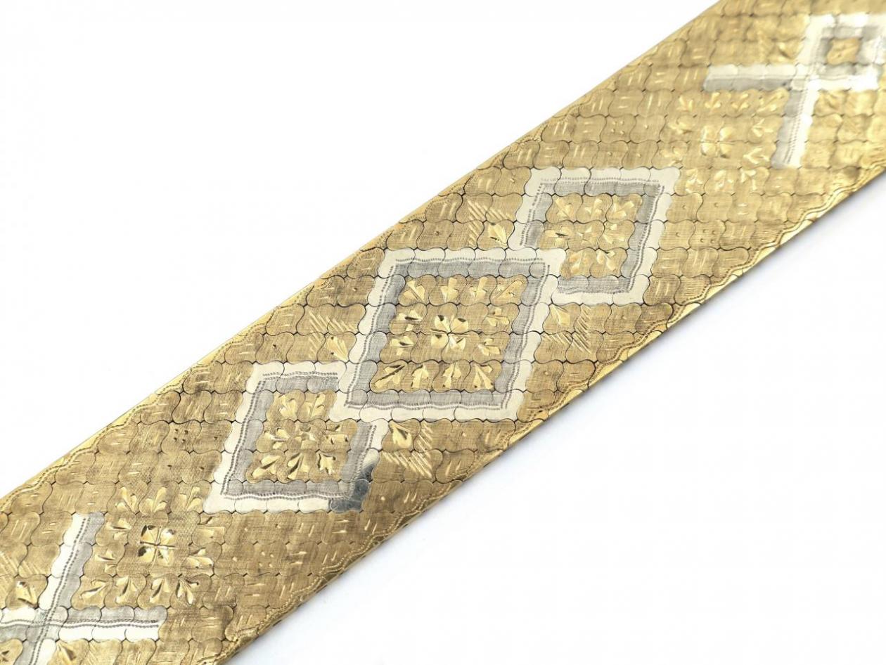 18kt white and yellow gold panel bracelet