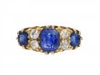 Antique Ceylon Sapphire & Diamond Three Stone Ring in 18kt Gold