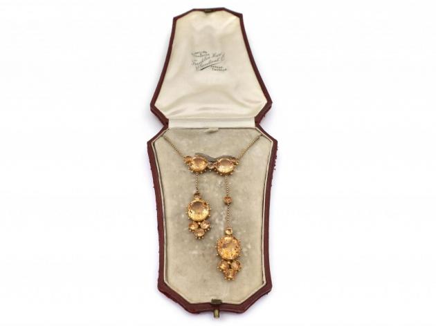 Antique imperial topaz négligée necklace in yellow gold