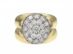 Vintage Italian chunky 18kt yellow gold diamond oval cluster ring