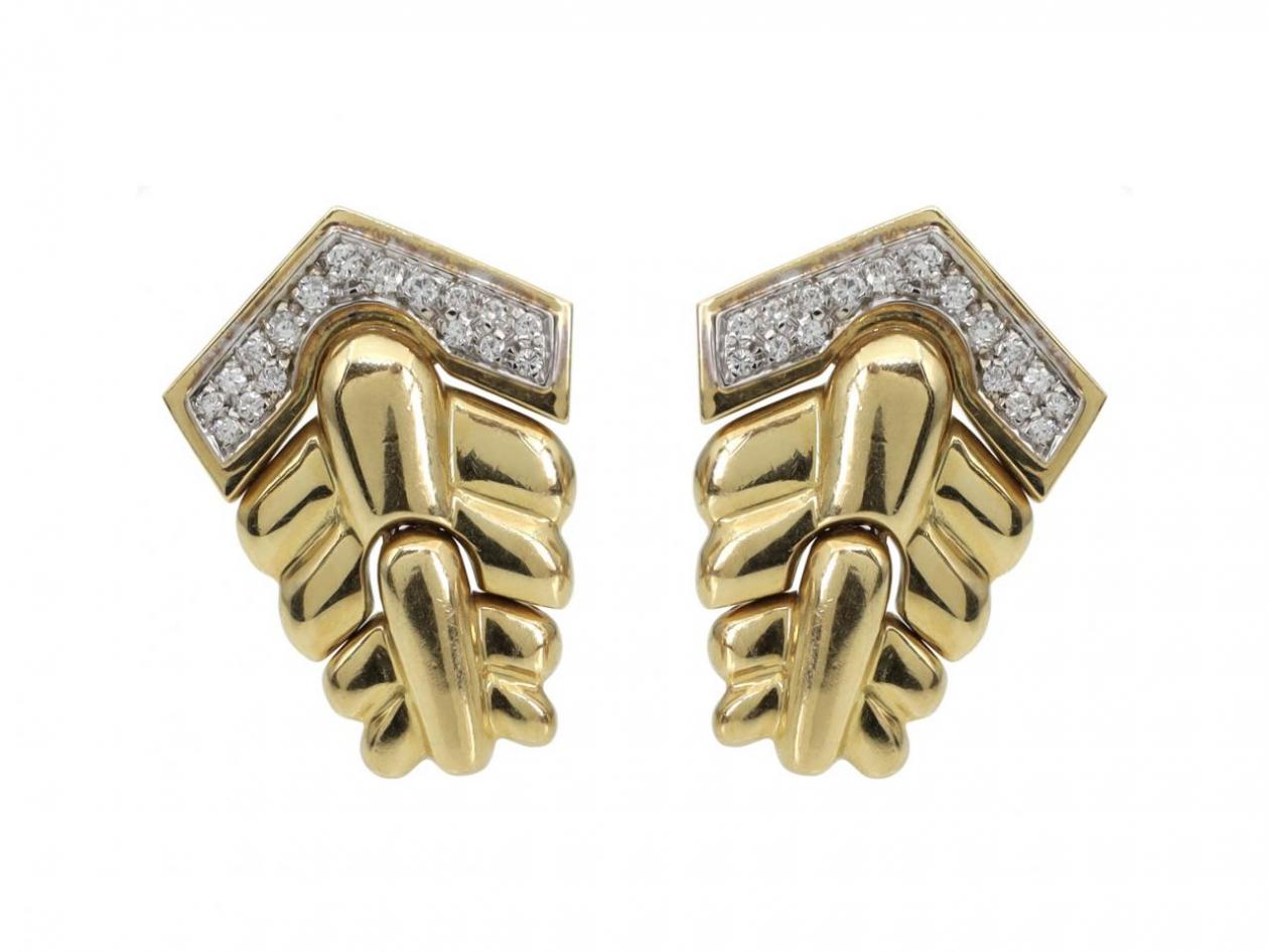Vintage Italian diamond and 18kt yellow gold chevron drop earrings
