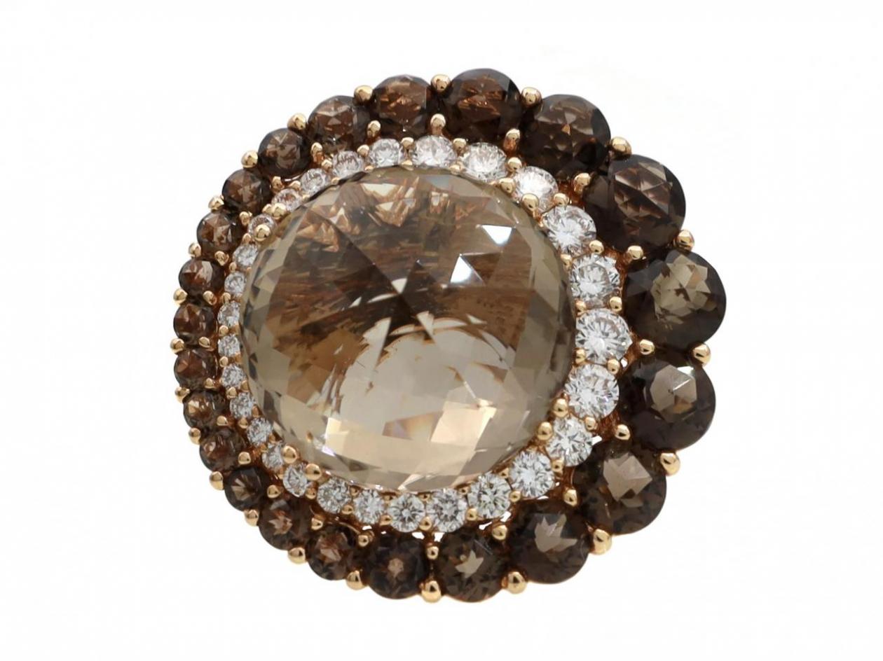 smokey quartz and diamond cocktail ring,
