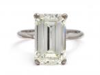 Vintage 6.00ct rectangular emerald cut diamond solitaire engagement ring in platinum