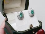 Vintage Oval Emerald & Diamond Cluster Earrings