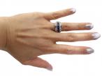 Art Deco openwork double loop ring set with sapphire and diamond