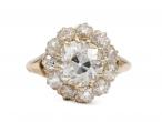 Antique 1.70ct Old Mine cut diamond centre coronet cluster ring