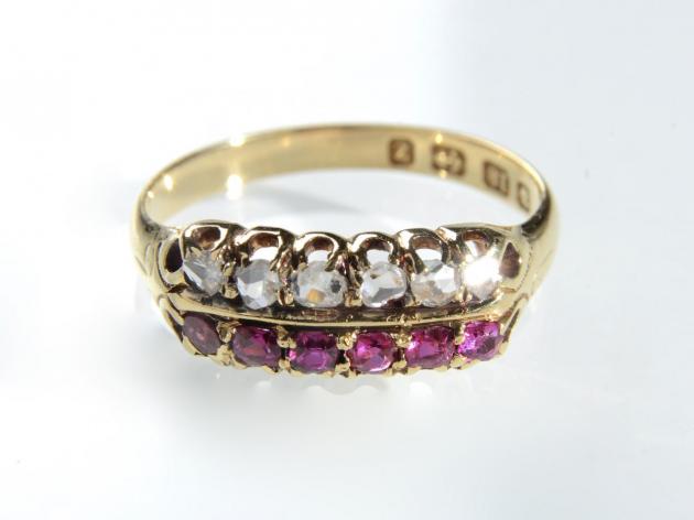 Victorian ruby and diamond double row ring in gold