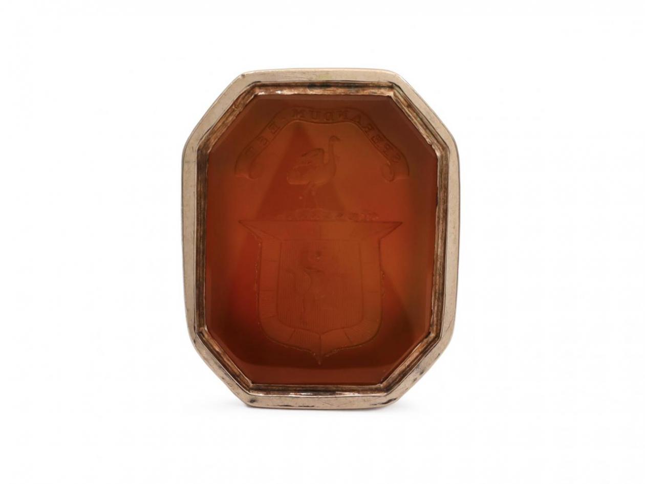 Antique carnelian intaglio 'Wallace clan' crest in 9kt gold