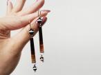 Victorian banded onyx sphere and barrel long drop earrings