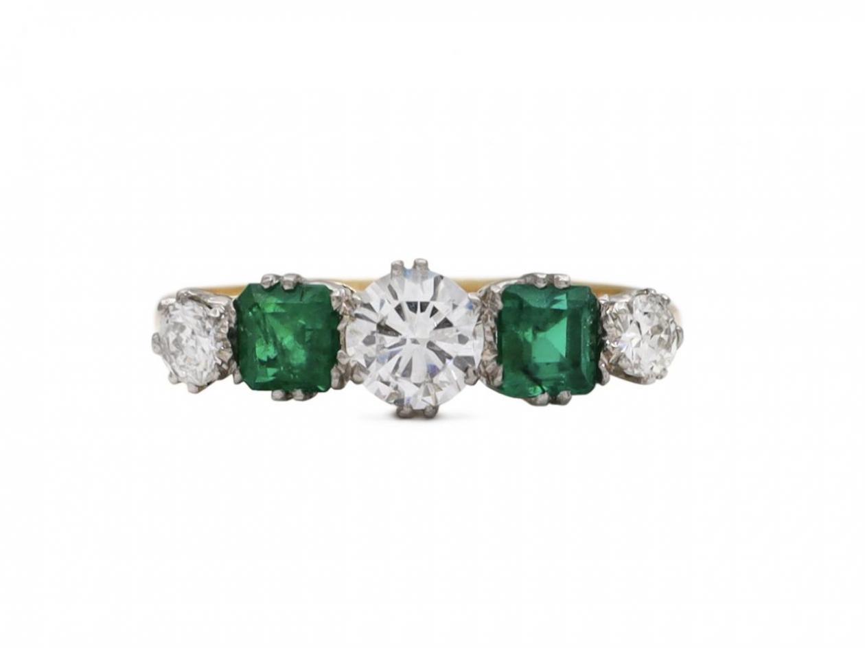 Vintage diamond and emerald five stone ring in gold
