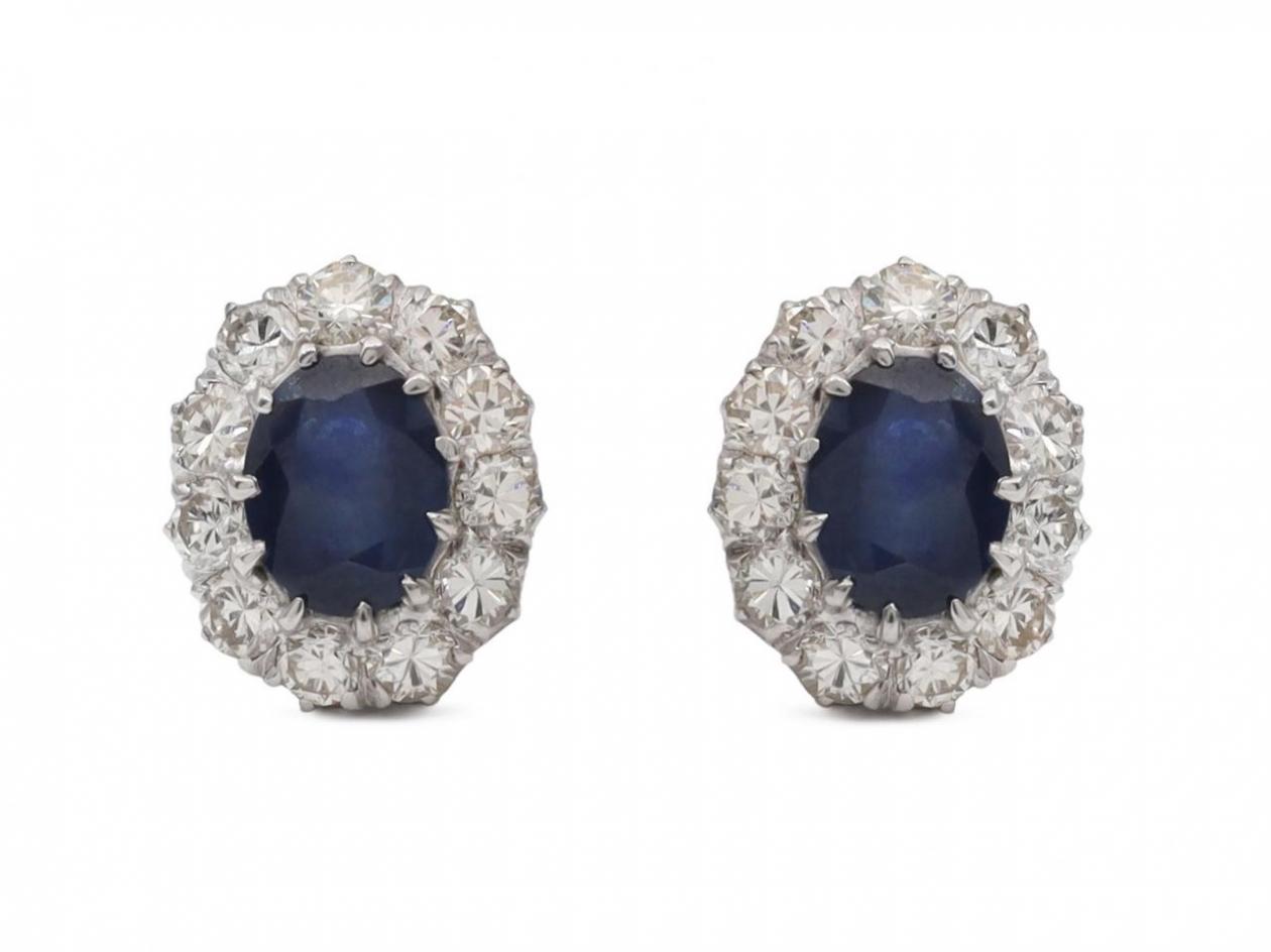 Vintage sapphire and diamond oval coronet cluster earrings