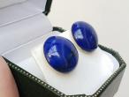 Vintage circular domed lapis lazuli stud earrings in 14kt gold