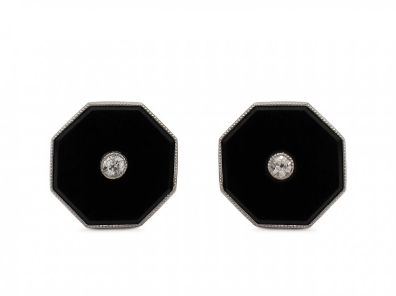 Art Deco converted diamond and onyx stud earrings