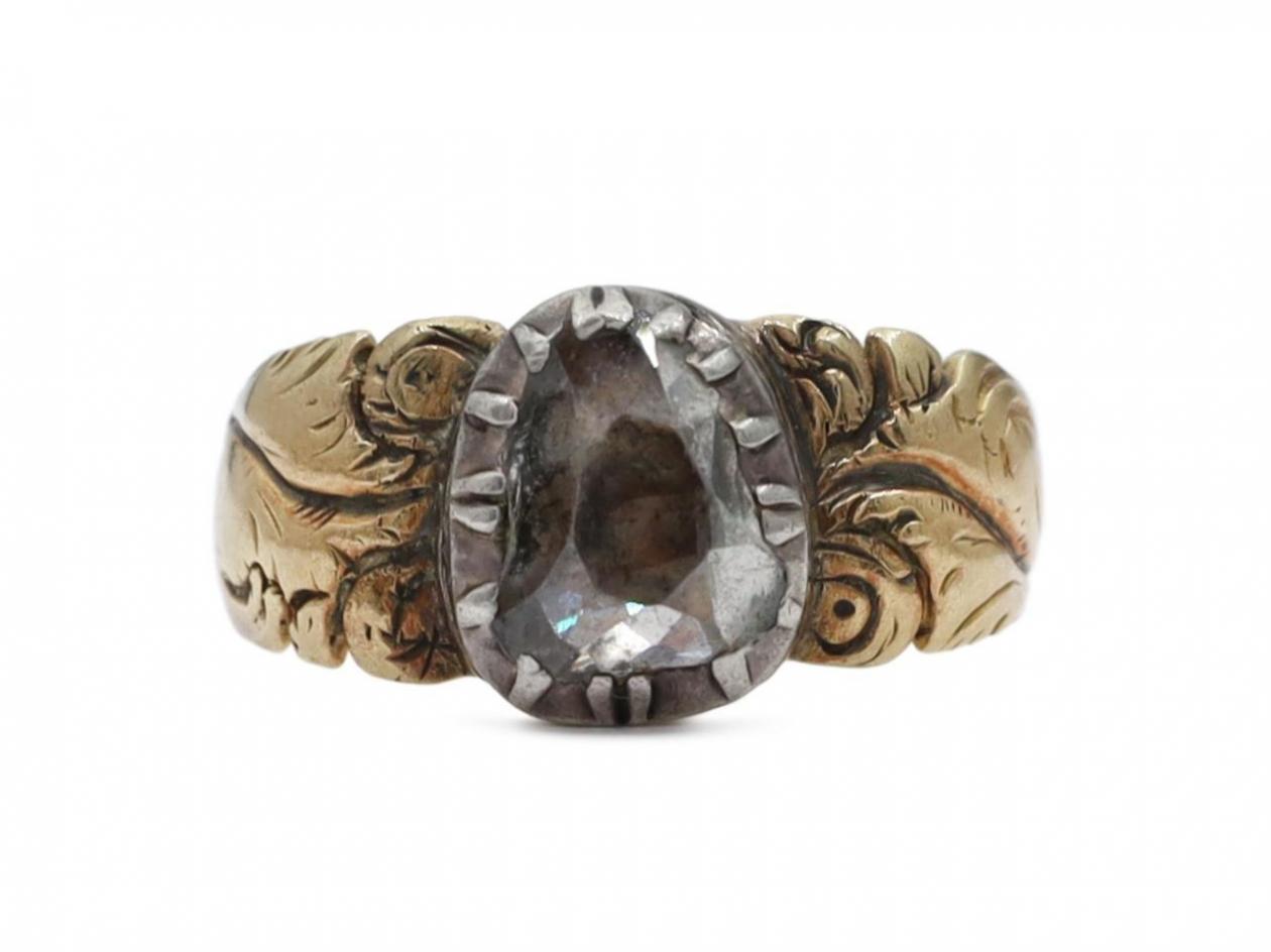 Georgian pendeloque rose cut diamond solitaire ring in gold