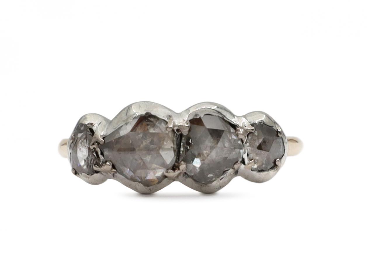 Georgian four stone rose cut diamond ring in silver on gold