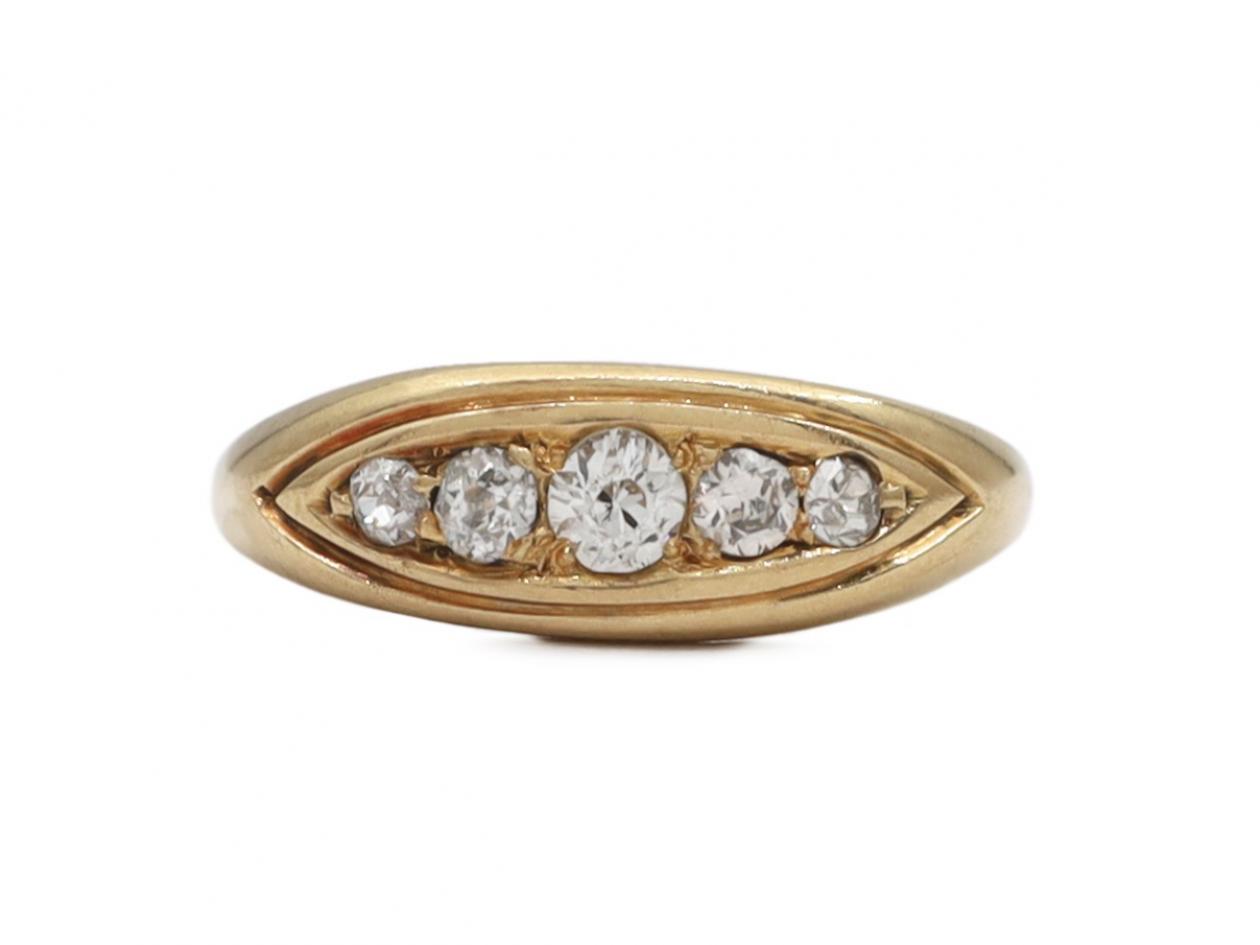 Antique five stone navette band ring in 18kt gold