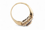 Victorian Diamond Set Oval Blue Enamel Plaque Ring In 15kt Yellow Gold