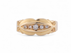 Edwardian Diamond Five Stone Carved Gypsy Ring In 18Kt Yellow Gold