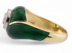 Vintage old mine cut diamond and green enamel ring in 18kt yellow gold | Courtville Antiques