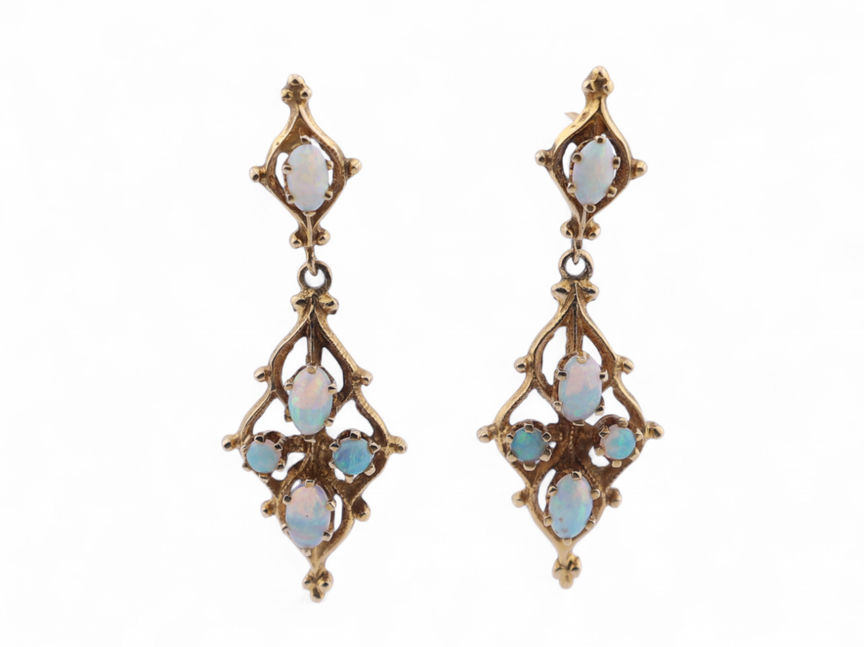Vintage opal drop earrings in 14kt yellow gold | Courtville Antiques