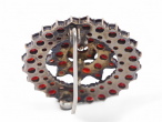 Antique silver gilt brooch set with rose-cut garnets in a domed circular cluster