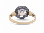 Antique style old mine cushion cut diamond ring in silver and 18kt yellow gold