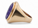 Vintage blue paste cameo signet ring in 18kt yellow gold carved with “Man’s Best Friend” motif