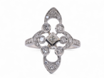Vintage geometric diamond panel ring in platinum with princess cut centre