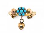 Antique Turquoise Cluster And Heart Ring Clasped In 18kt Yellow Gold Hands