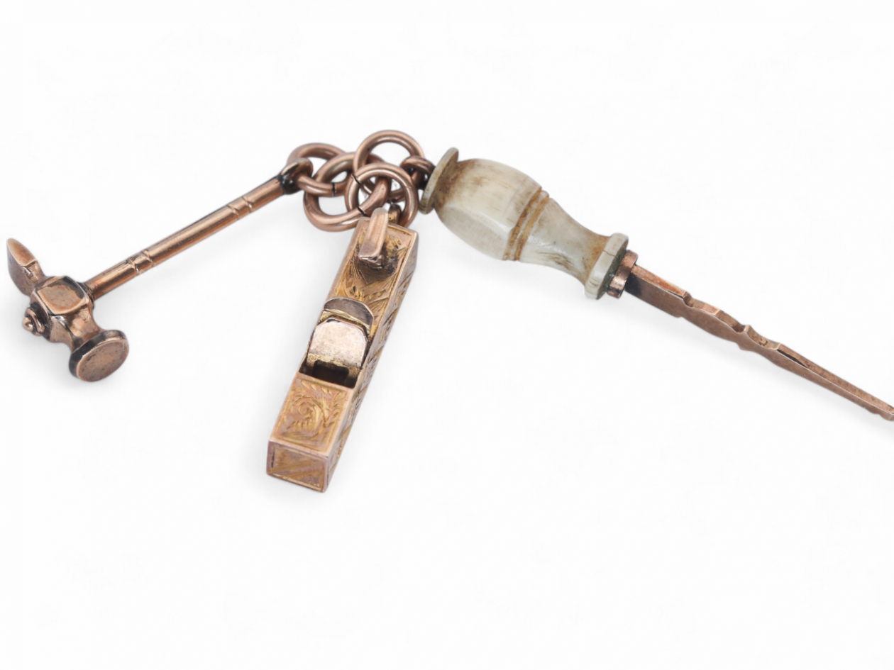 Antique Woodworkers Miniature Set of Tools Pendant In 9kt Yellow Gold