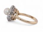 Antique Style Pearl And Old Mine Cut Diamond Coronet Cluster Ring In Platinum And 18kt Yellow Gold