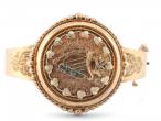 Victorian Emerald Set Irish Harp Bangle in 15kt Yellow Gold