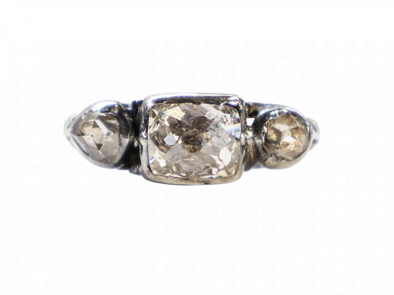 Georgian Silver and Gold Three Stone Diamond Ring