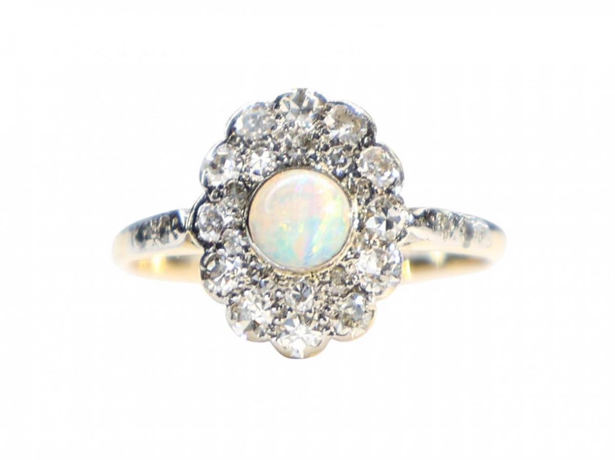 Edwardian Opal and Diamond Cluster Ring
