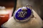 Victorian Circular Diamond And Enamel Brooch/Pendant In Silver On Gold