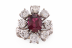 White Gold Ruby and Diamond Starburst Cluster Ring