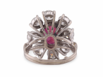 White Gold Ruby and Diamond Starburst Cluster Ring