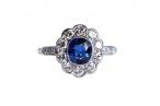 Platinum Sapphire and Diamond Cluster Ring