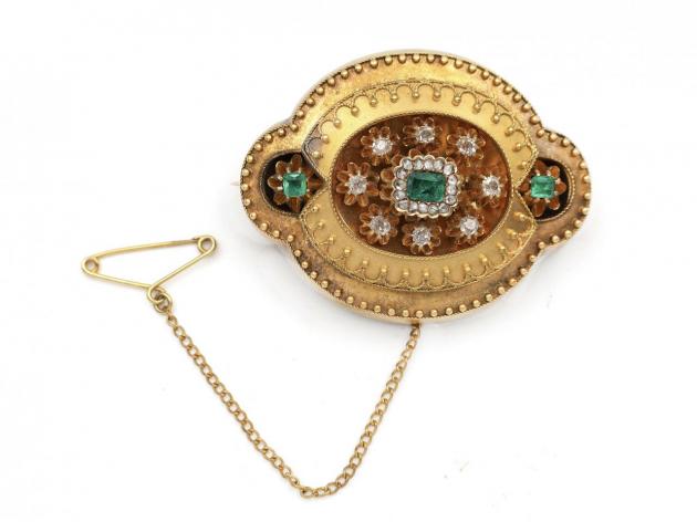 Victorian emerald and diamond brooch