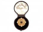 Etruscan Revival Garnet & Pearl Locket Brooch in Yellow Gold