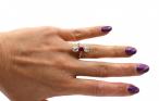 Art Deco Ruby & Diamond Vertical Three Stone Ring in White Gold