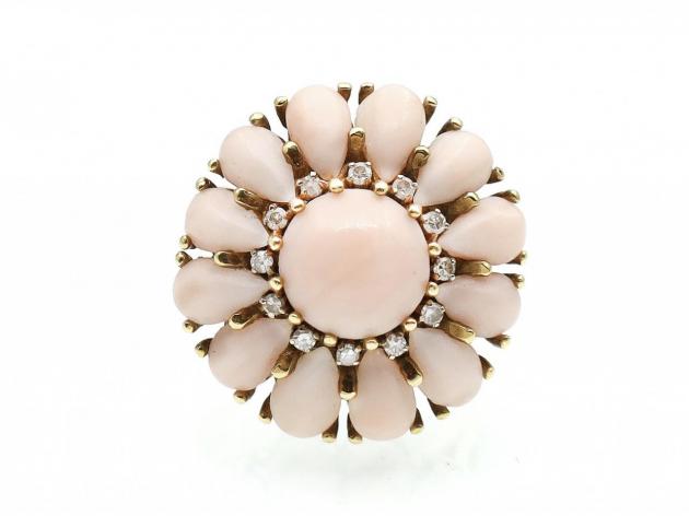 1960s angel skin coral and diamond floral cluster ring