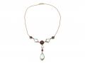 Arts and Crafts Aquamarine & Almandine Garnet Drop Necklace in Gold