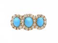 1905 Turquoise & Diamond Three Stone Cluster Ring in Gold