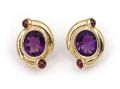 1980s amethyst and garnet bypass earrings in 14kt yellow gold